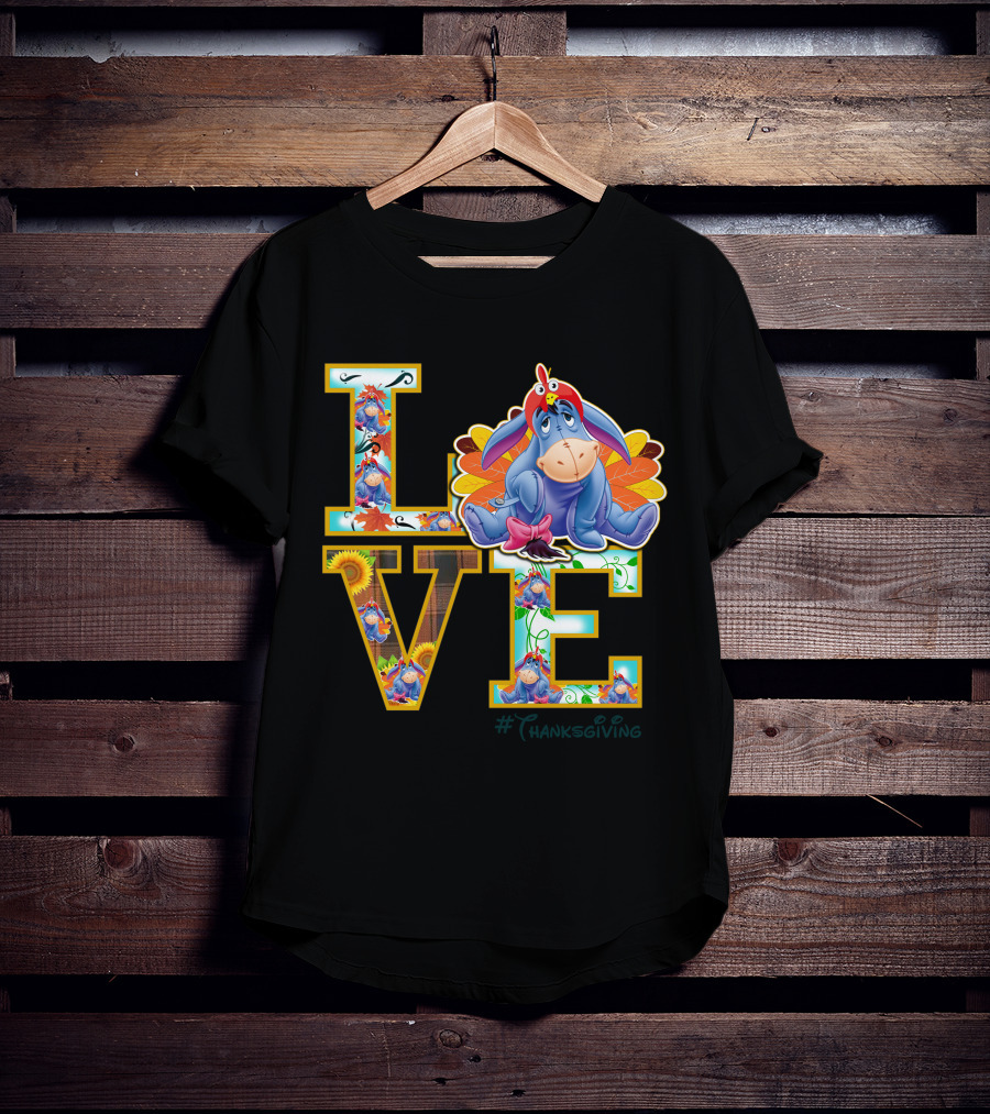 Eeyore Thanksgiving Love Autumn Leaves Sunflowers Turkey Hat T-Shirt