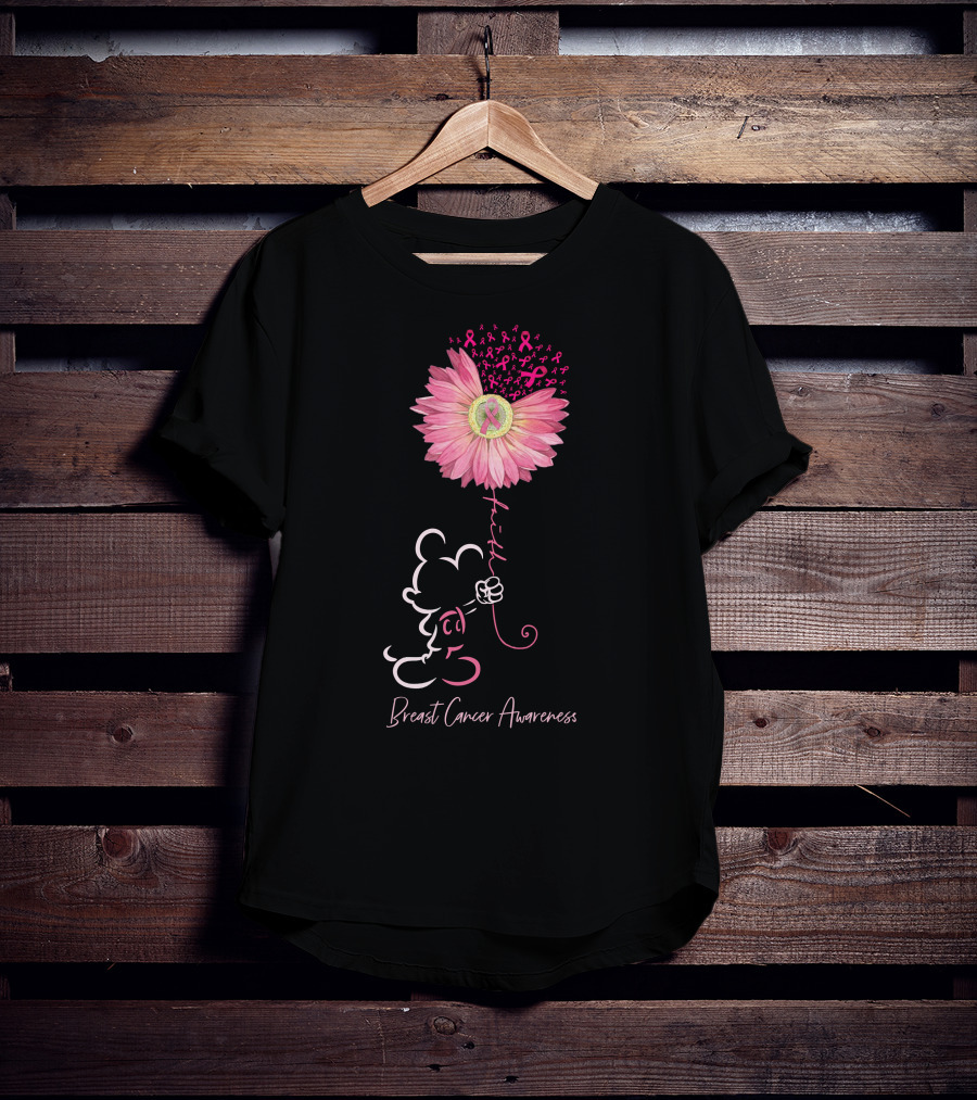 Breast Cancer Awareness Pink Flower Ribbon T-Shirt