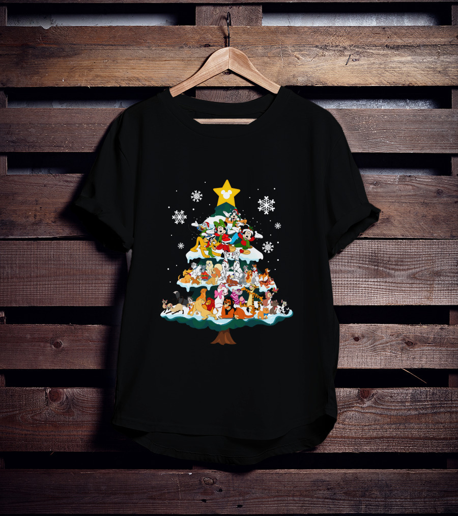 Disney Characters Christmas Tree Snowflakes T-Shirt