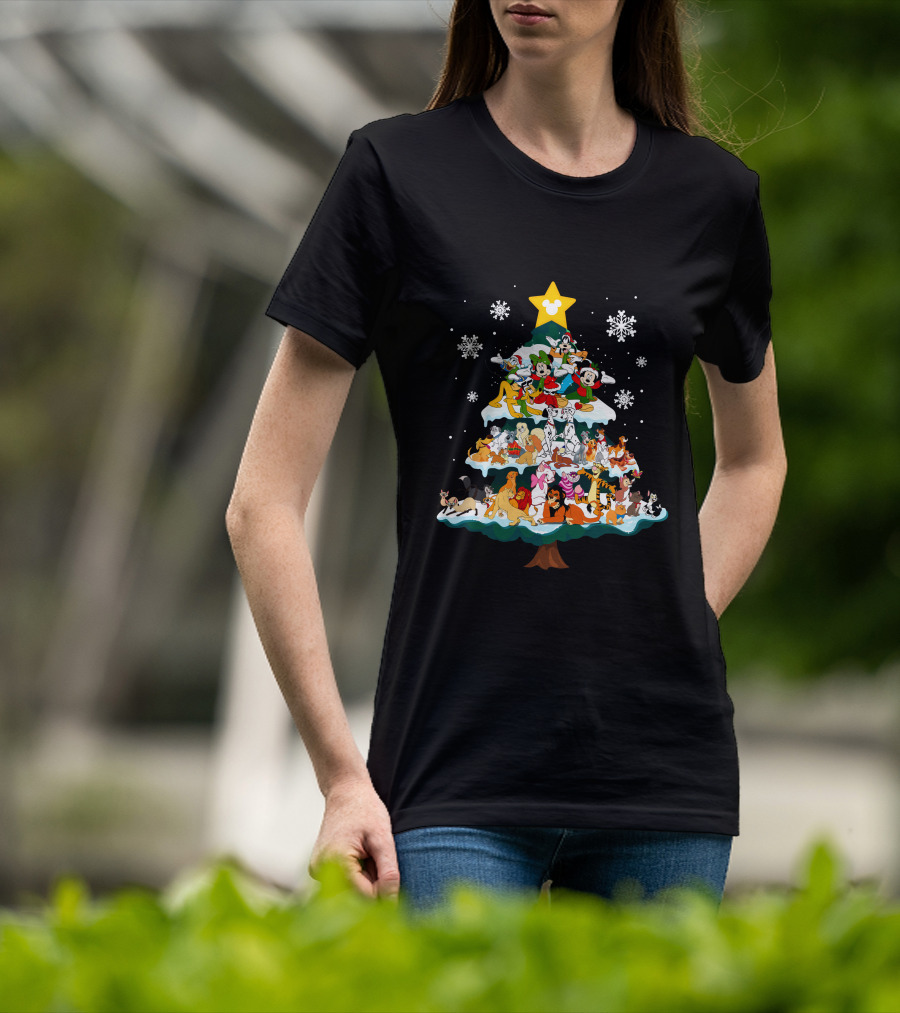Disney Characters Christmas Tree Snowflakes T-Shirt