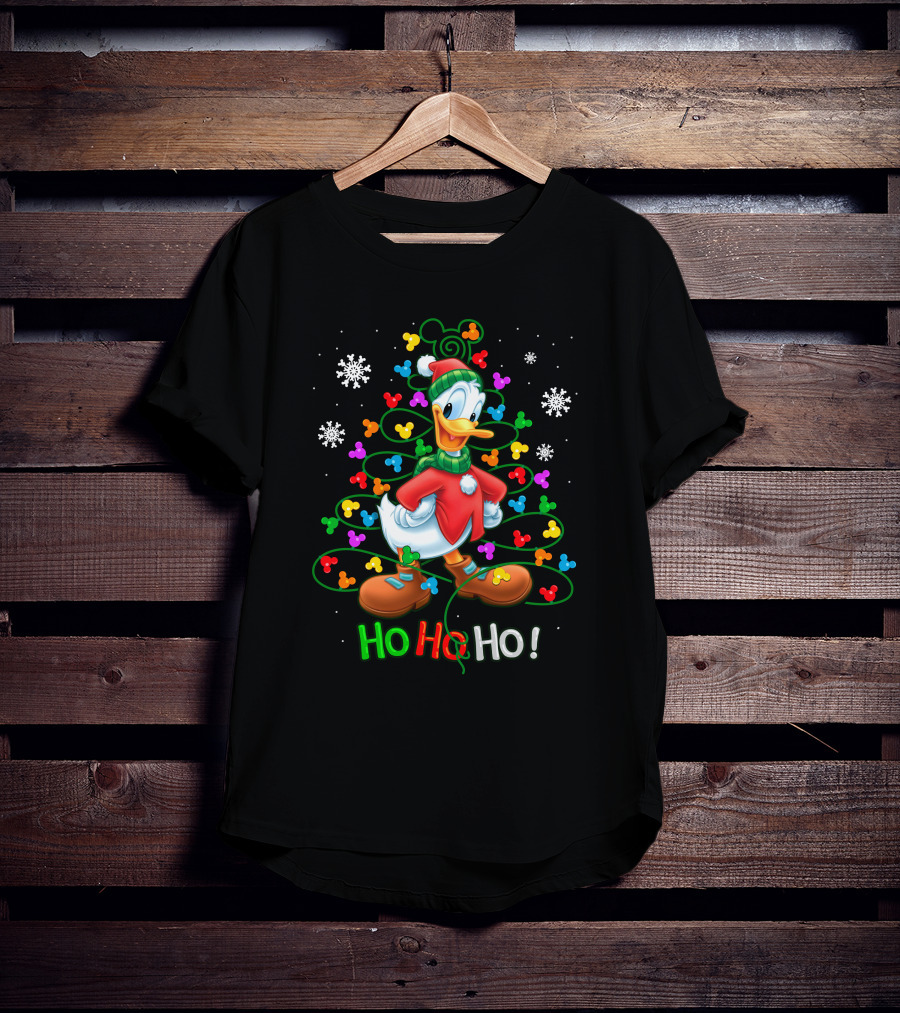 DN HHH Christmas Ho Ho Ho Donald Duck With Mickey Mouse Lights T-Shirt