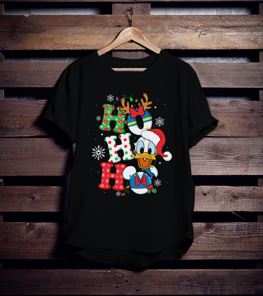 Donald Duck Ho Ho Ho Christmas Snowflakes Reindeer Antlers Santa Hat T-Shirt