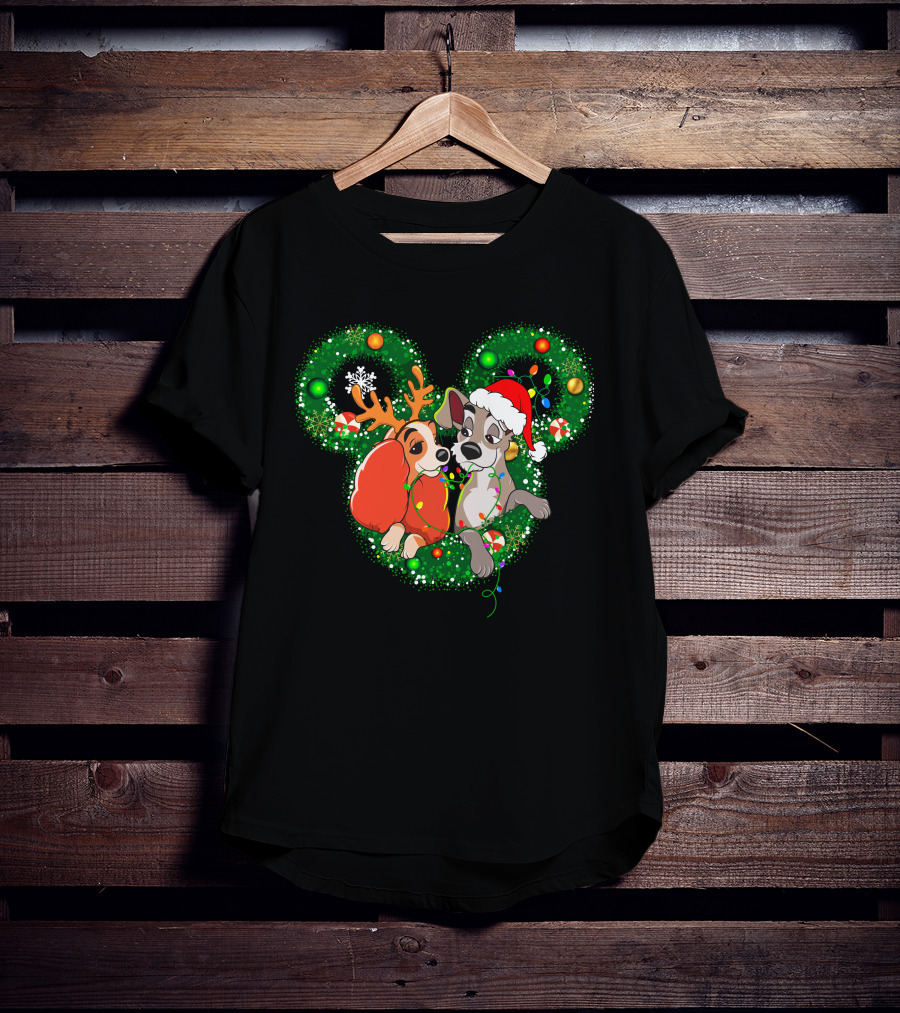 LD And TT Christmas Mickey Shape Candy Cane Lights Reindeer Hat T-Shirt