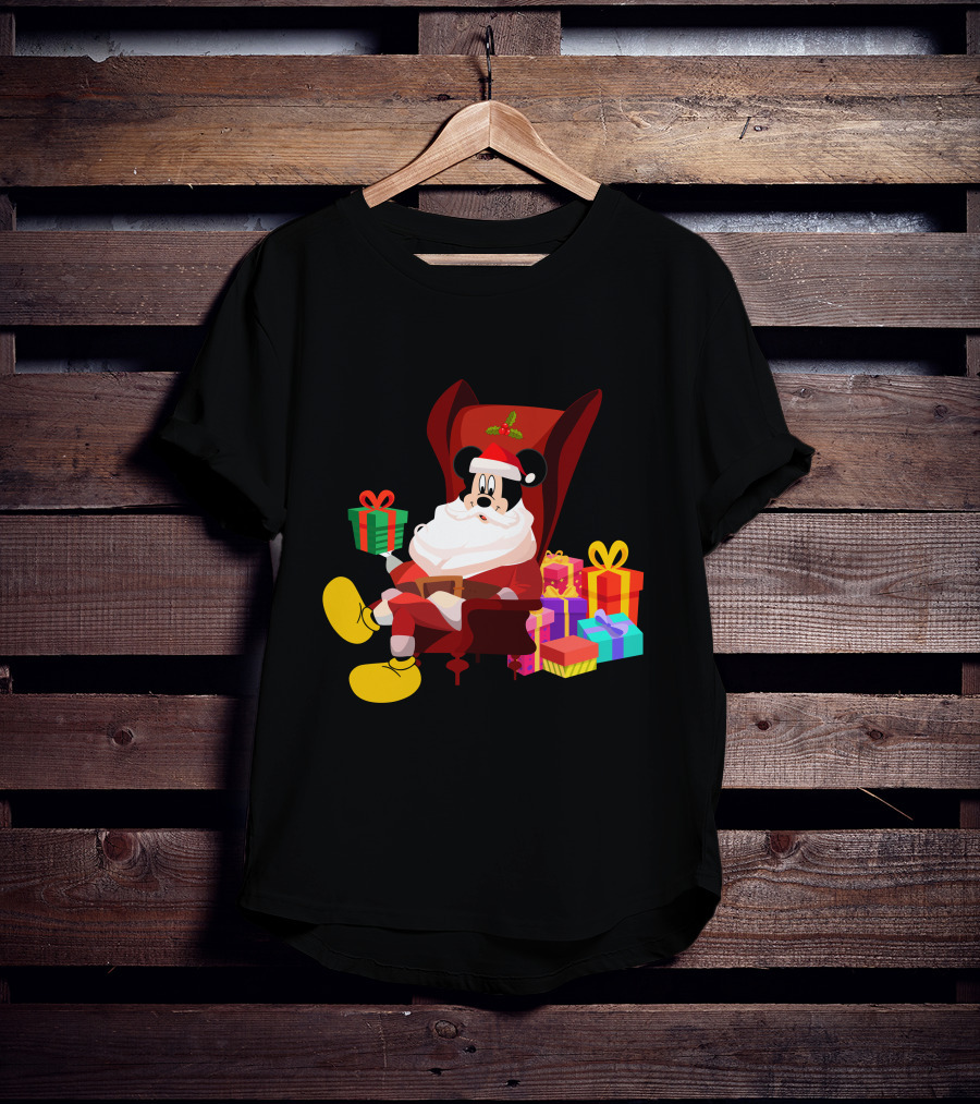 MK Santa Christmas Mickey Mouse With Gifts Iconic Disney Holiday T-Shirt