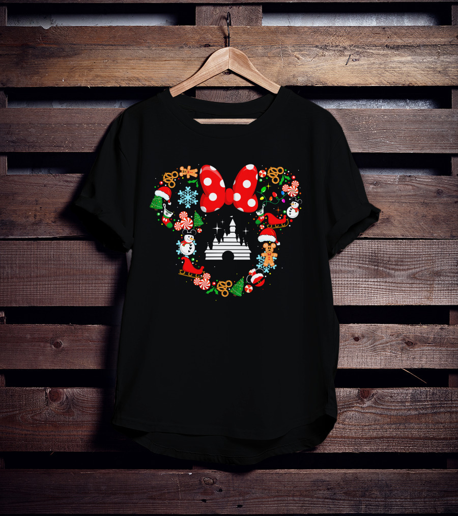 Mickey Icon Castle Christmas Bow Wreath Snowman Gingerbread T-Shirt