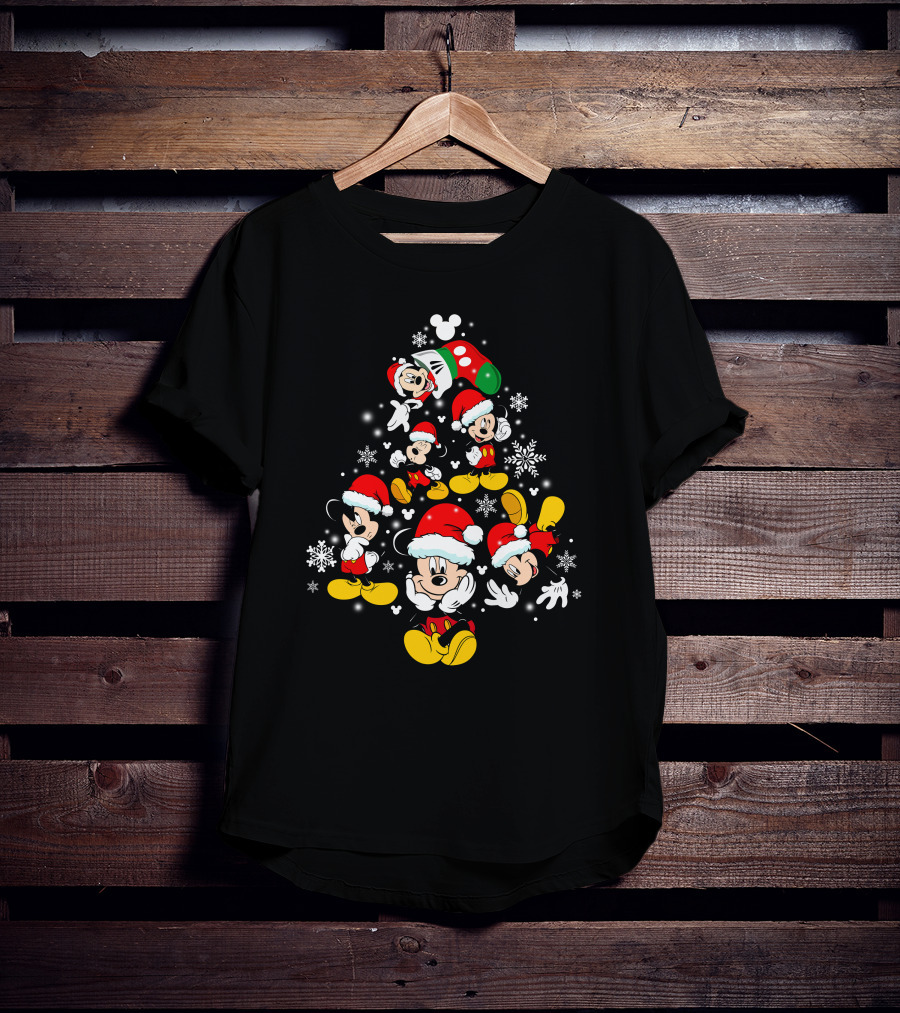 MK Tree Christmas Mickey Mouse Santa Snowflakes T-Shirt