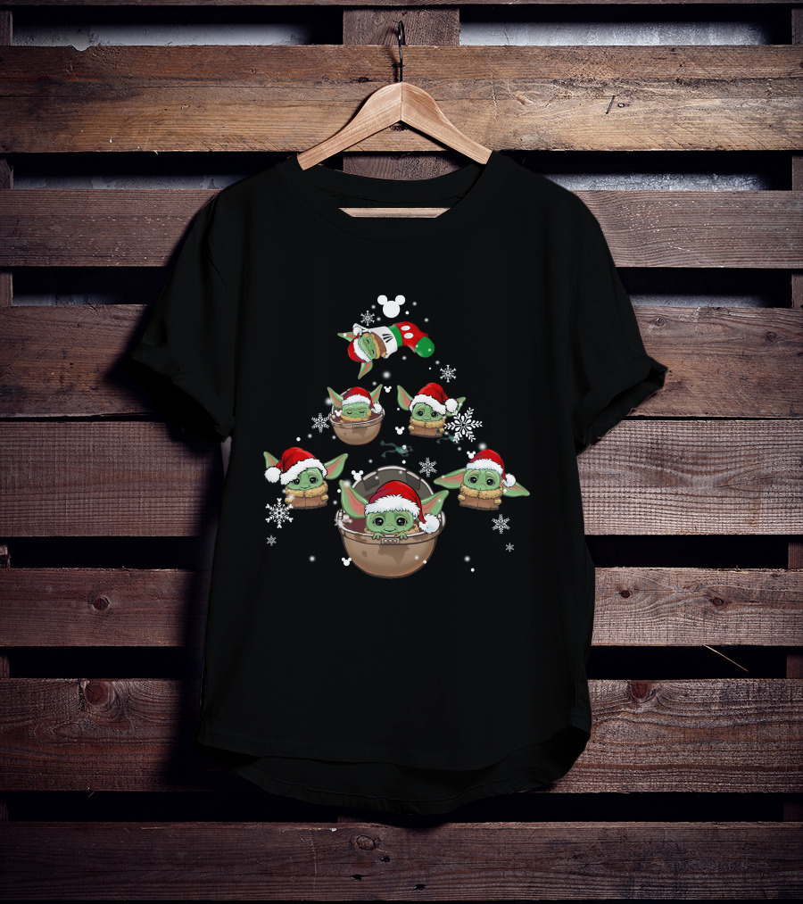 BYD Christmas Baby Yoda Holiday Tree With Santa Hats T-Shirt