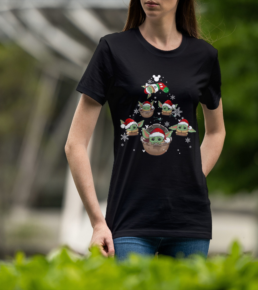 BYD Christmas Baby Yoda Holiday Tree With Santa Hats T-Shirt
