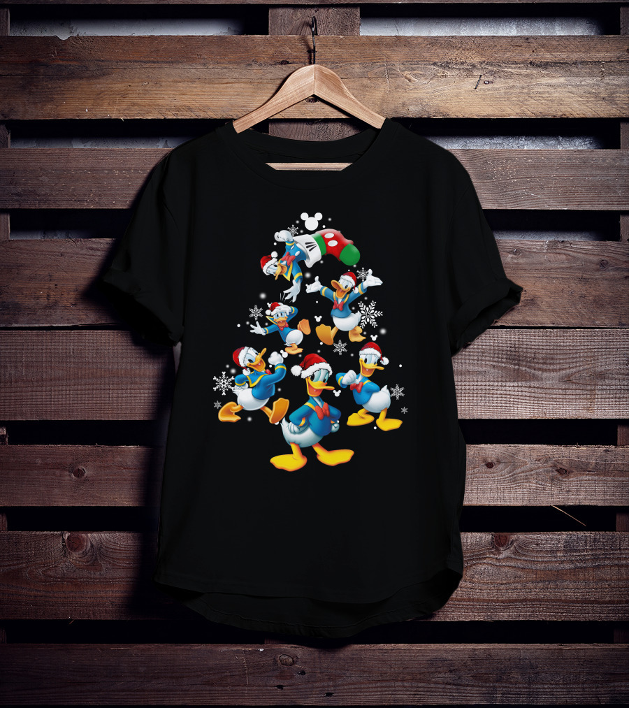 Donald Duck Christmas Tree Mickey Mouse Hat Snowflakes T-Shirt