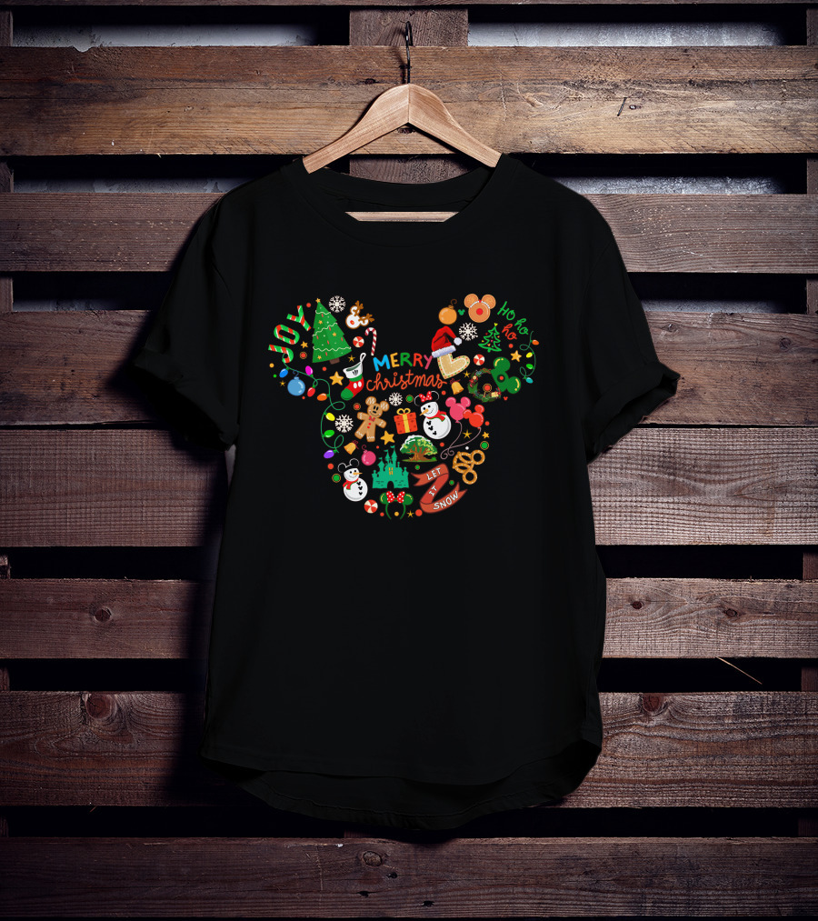 Merry Christmas Mickey Head Ho Ho Ho Let It Snow T-Shirt