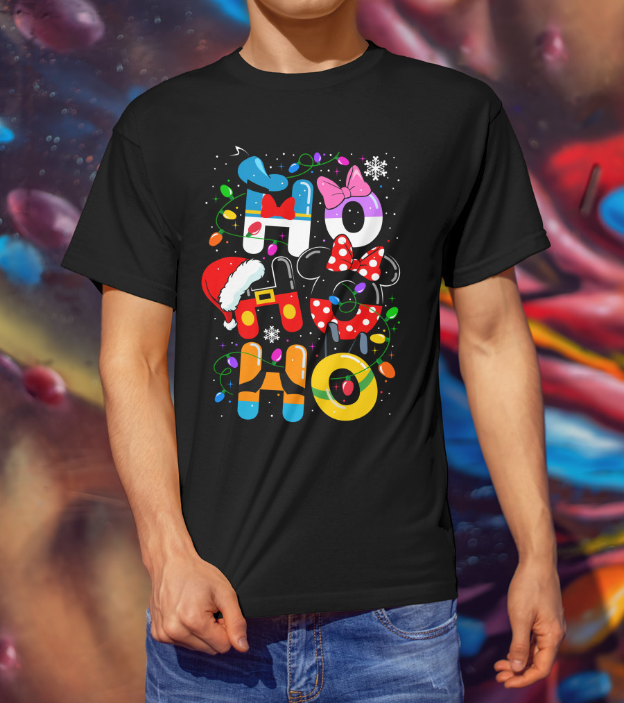 Disney Hohoho Christmas Lights Mickey Minnie Decorations T-Shirt