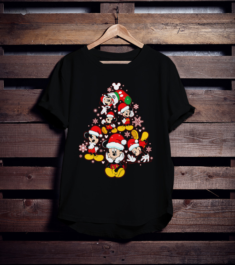Disney Mickey Christmas Tree Santa Hat Holiday T-Shirt