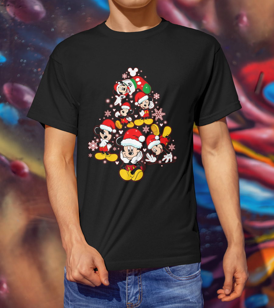 Disney Mickey Christmas Tree Santa Hat Holiday T-Shirt