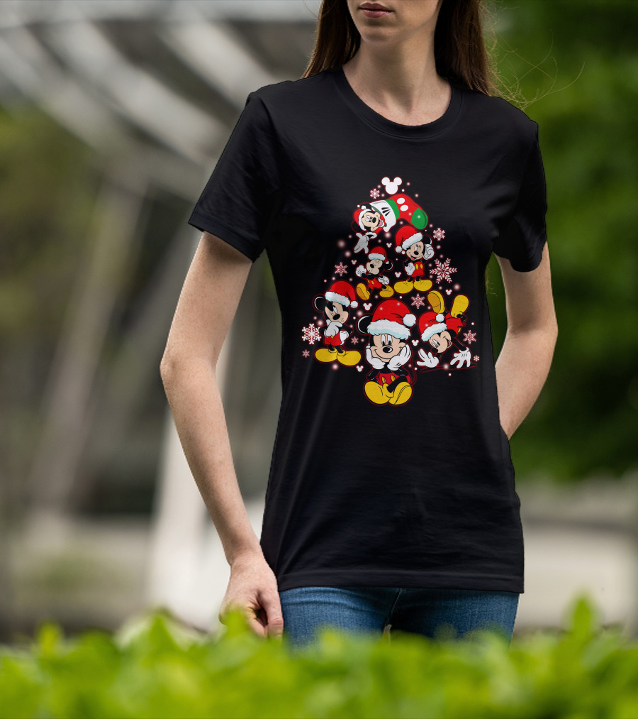 Disney Mickey Christmas Tree Santa Hat Holiday T-Shirt