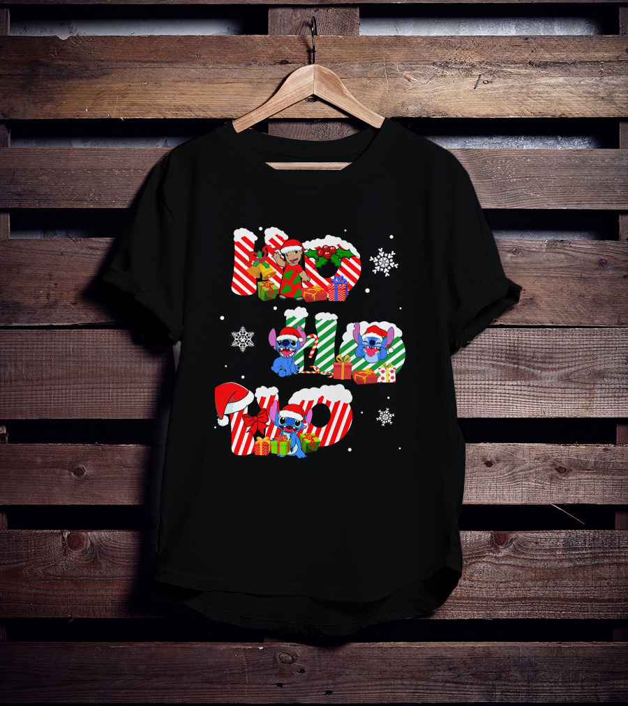 Hohoho Christmas Stitch Santa Claus Presents Snowflakes T-Shirt