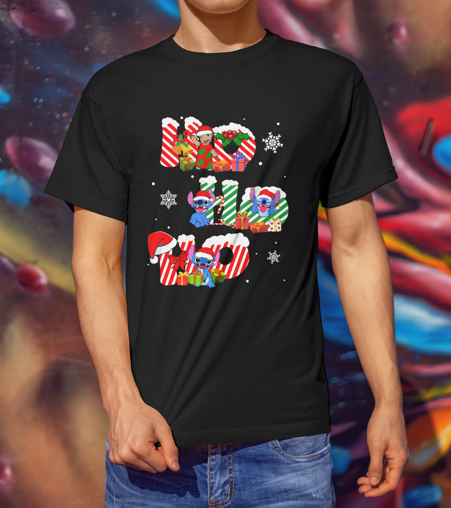 Hohoho Christmas Stitch Santa Claus Presents Snowflakes T-Shirt