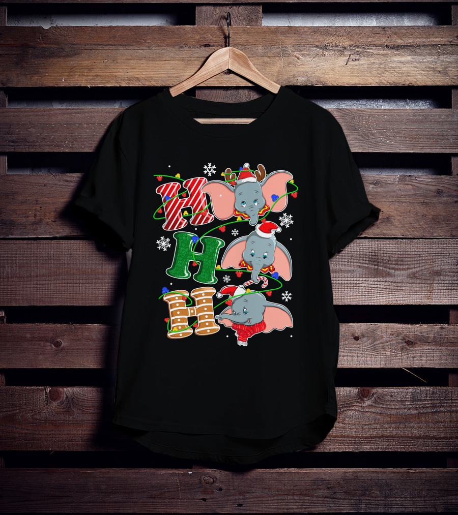 Dumbo Christmas Hohoho Santa Hat Snowflakes T-Shirt
