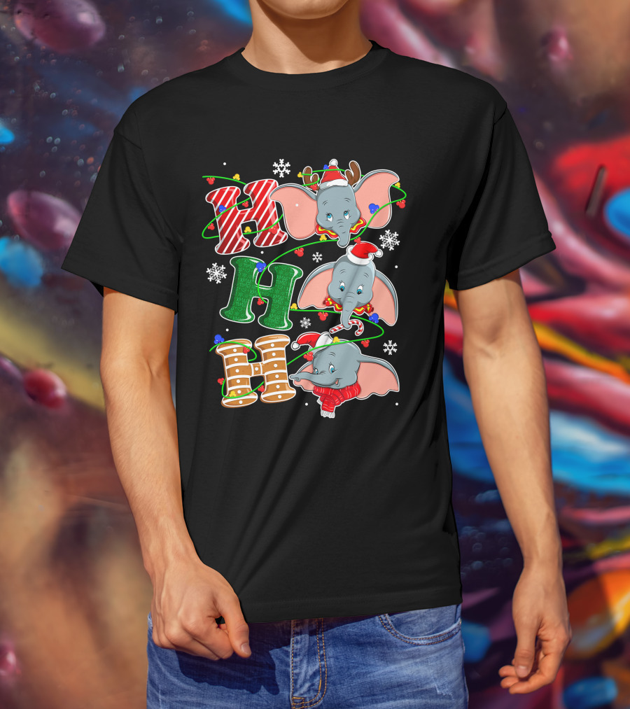 Dumbo Christmas Hohoho Santa Hat Snowflakes T-Shirt