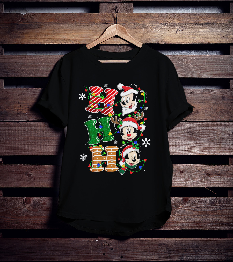 Mickey Mouse Hohoho Christmas Santa Reindeer Lights T-Shirt