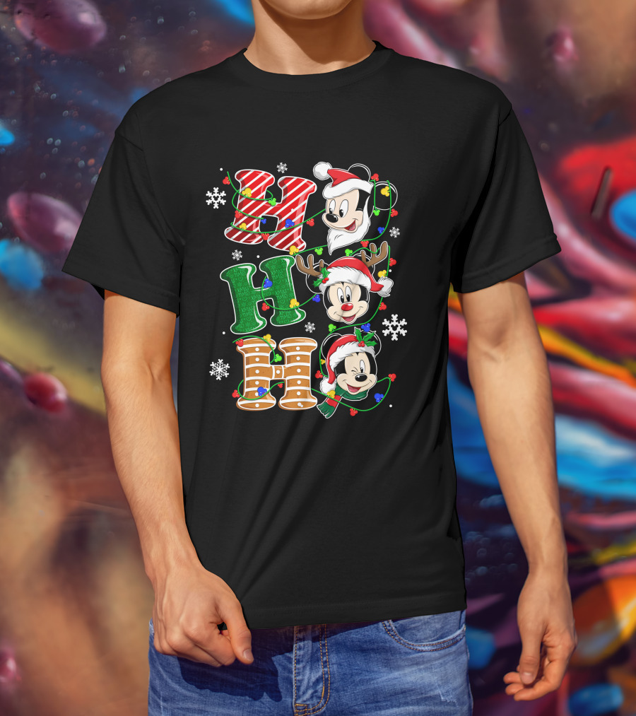 Mickey Mouse Hohoho Christmas Santa Reindeer Lights T-Shirt