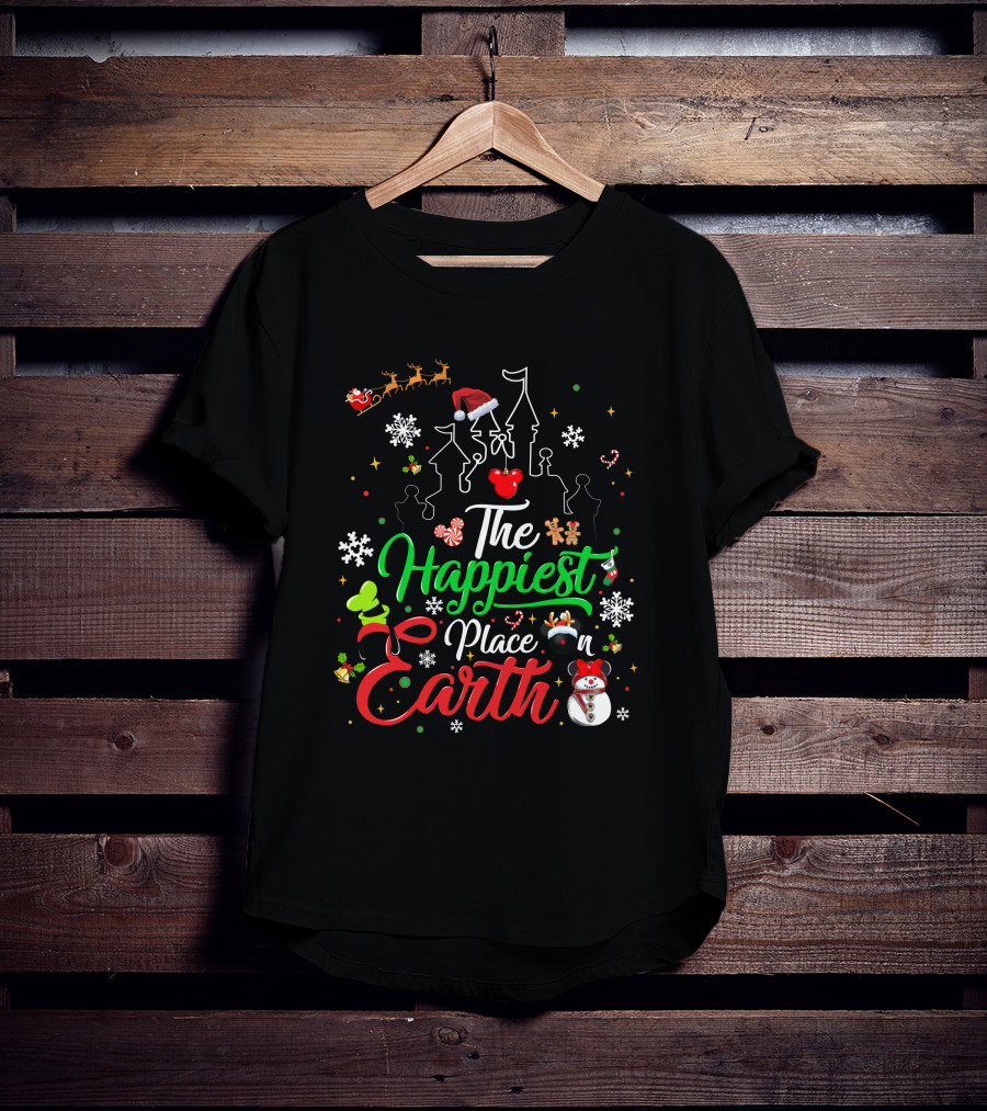 The Happiest Place On Earth Christmas Santa Snowman Gingerbread Reindeer Castle T-Shirt