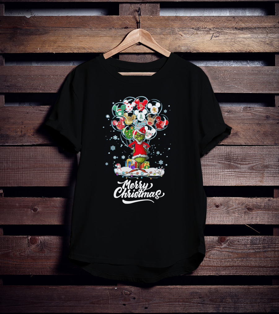 Merry Christmas Grinch Santa With Festive Ornaments And Presents T-Shirt