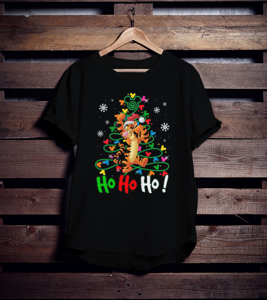Tigger Ho Ho Ho Christmas Tree Santa Hat Snowflakes Disney Mickey Ears T-Shirt
