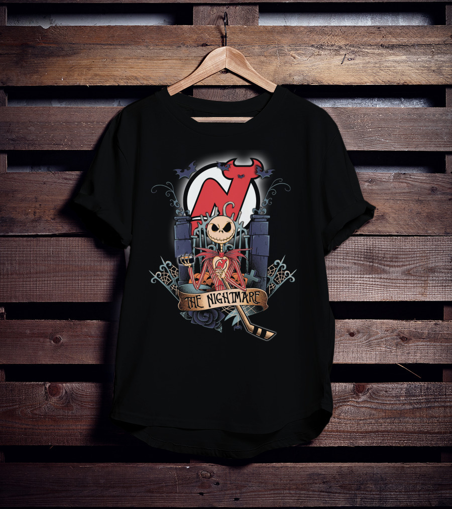 The Nightmare Before Christmas NJD Hockey Crossover With Jack Skellington And Devil T-Shirt