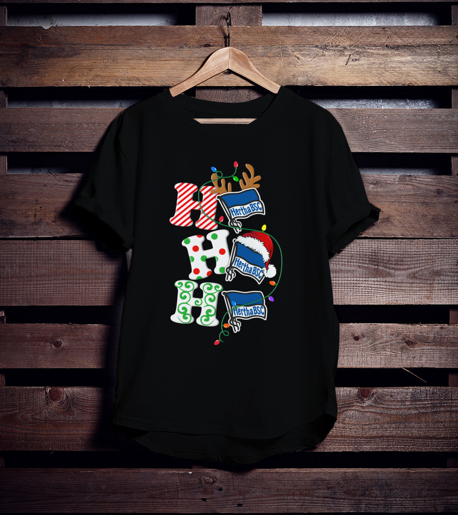 Hertha BSC Ho Ho Ho Christmas Lights Reindeer Santa Hat T-Shirt