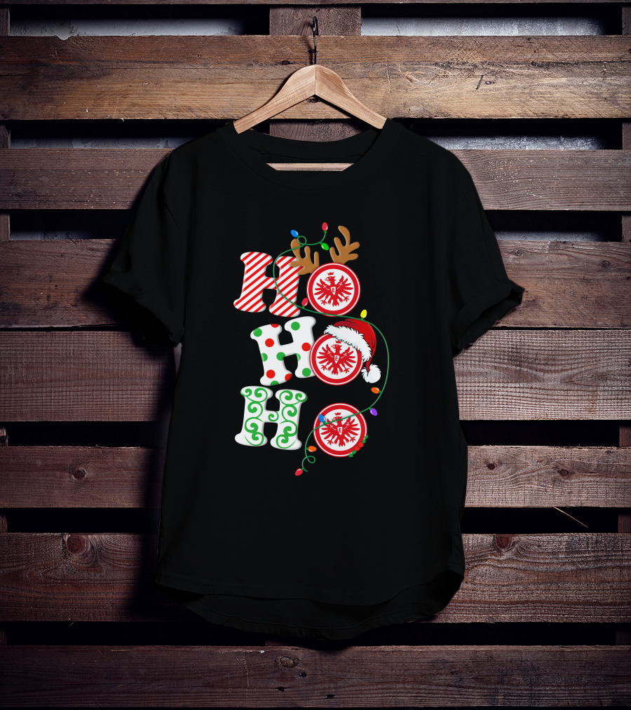 Eintracht Frankfurt HoHoHo Christmas Lights Reindeer Antlers Santa Hat T-Shirt