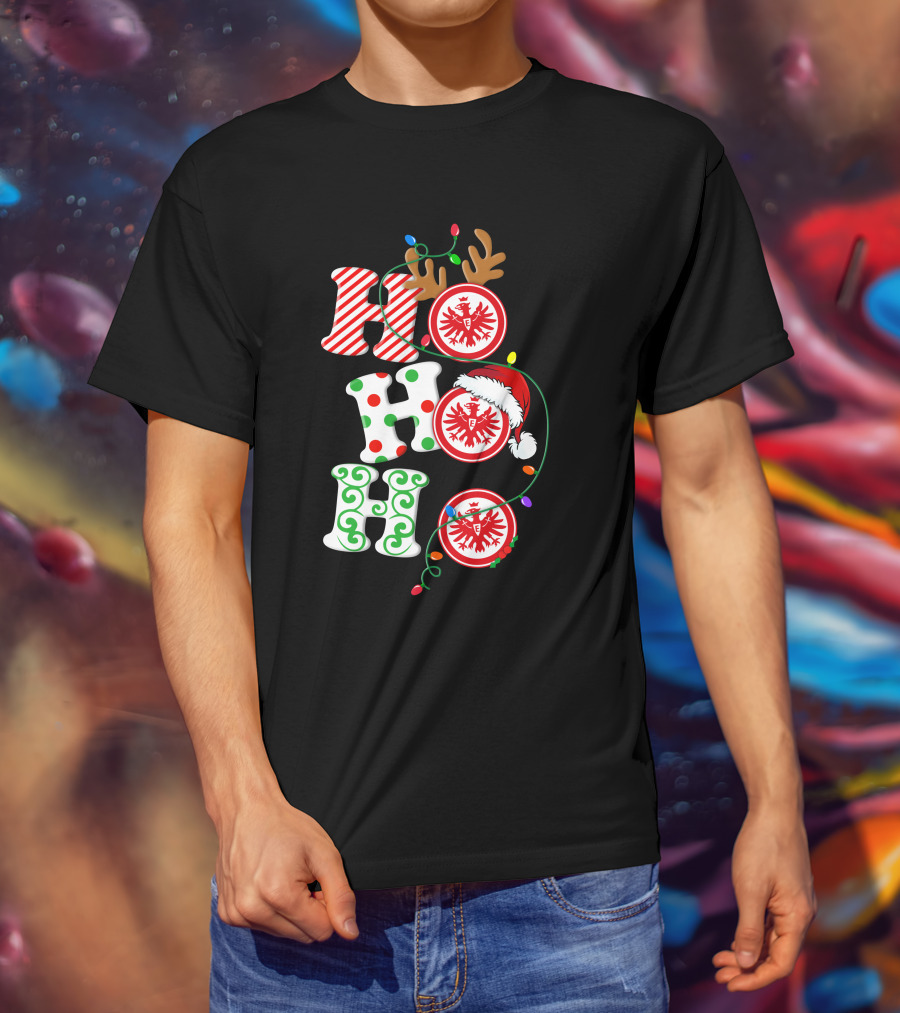 Eintracht Frankfurt HoHoHo Christmas Lights Reindeer Antlers Santa Hat T-Shirt