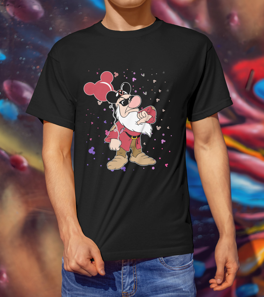 Grumpy With Mouse Ears Balloon And Confetti T-Shirt