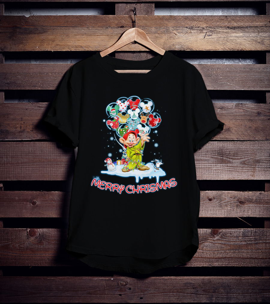 Dopey Merry Christmas Balloons And Snowman T-Shirt