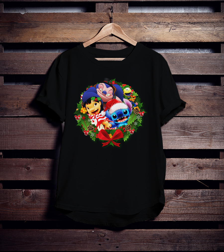 ST&FRIENDS Christmas Lilo And Stitch Holiday Wreath T-Shirt