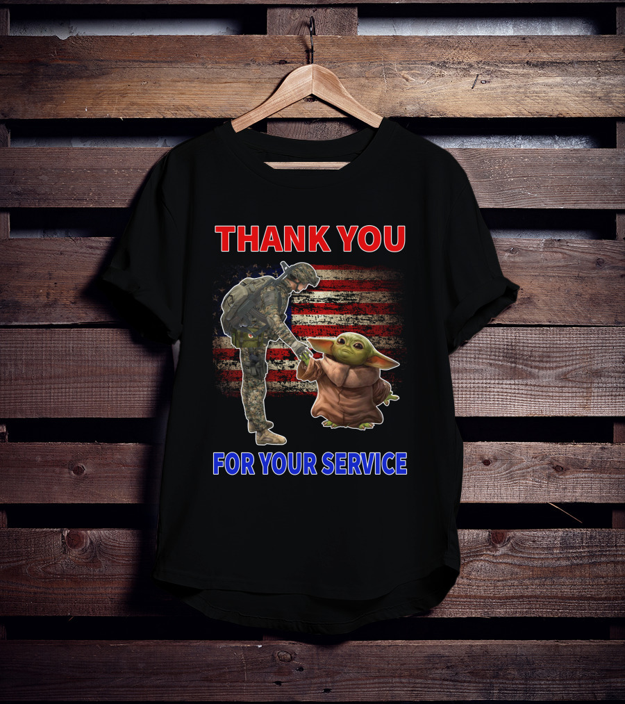 Thank You For Your Service Baby Yoda American Flag Soldier Handshake T-Shirt