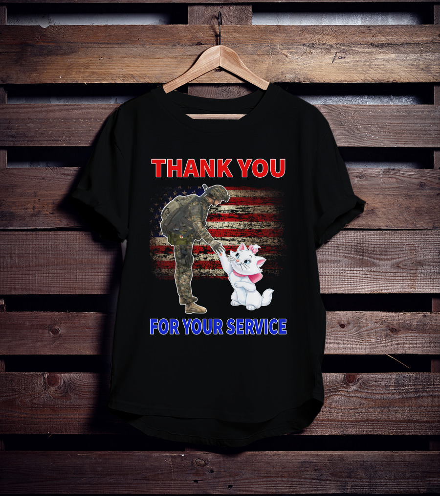 Thank You For Your Service Soldier With Marie Cat And American Flag T-Shirt