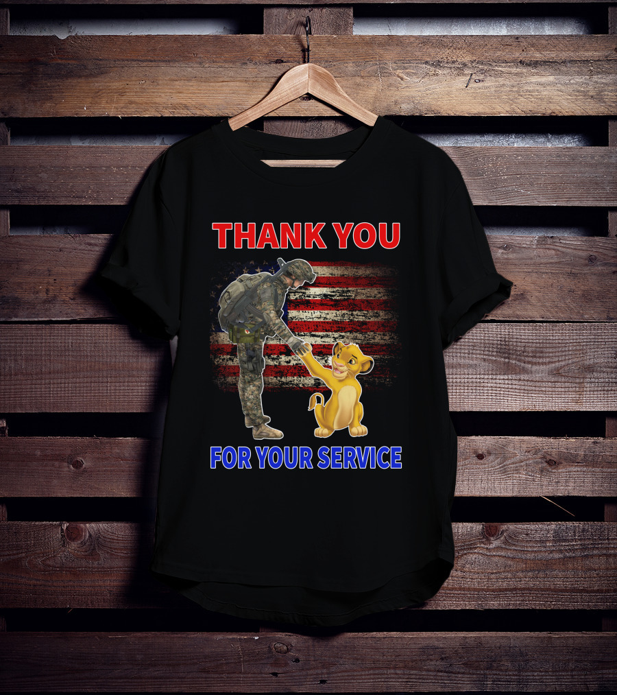 Thank You For Your Service Simba Soldier American Flag T-Shirt