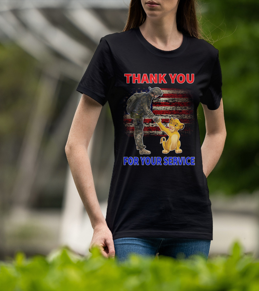 Thank You For Your Service Simba Soldier American Flag T-Shirt