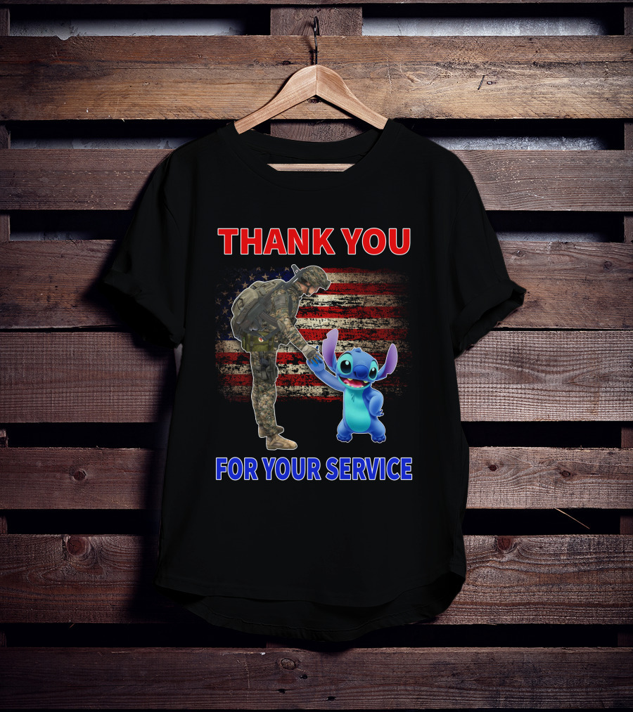 Thank You For Your Service Stitch Soldier American Flag T-Shirt