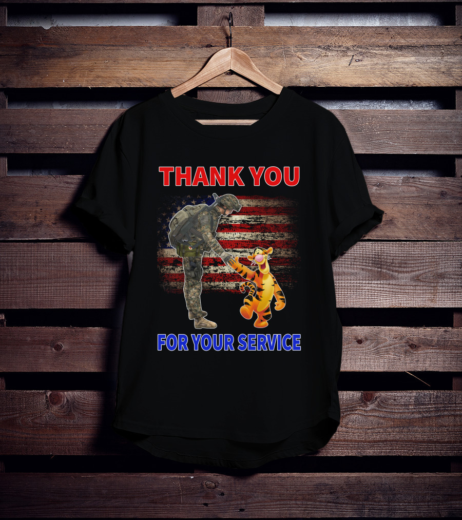 Thank You Tigger For Your Service Military Soldier American Flag T-Shirt
