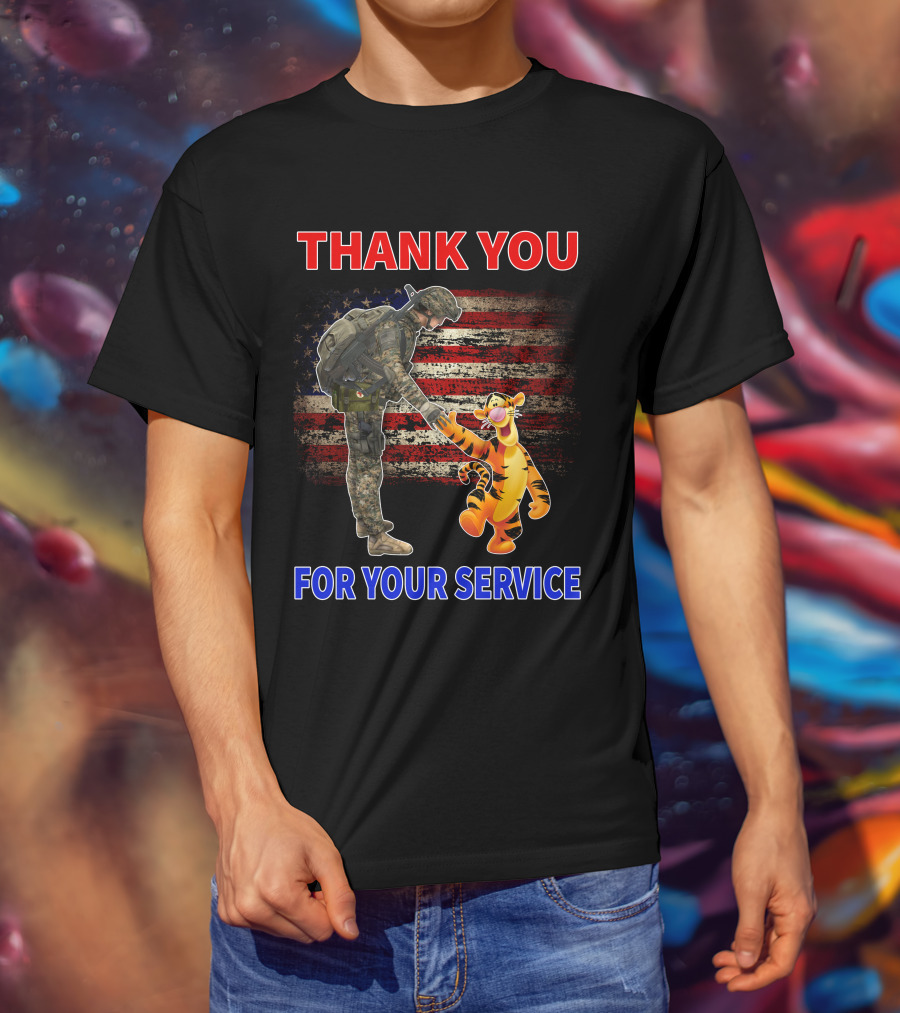 Thank You Tigger For Your Service Military Soldier American Flag T-Shirt