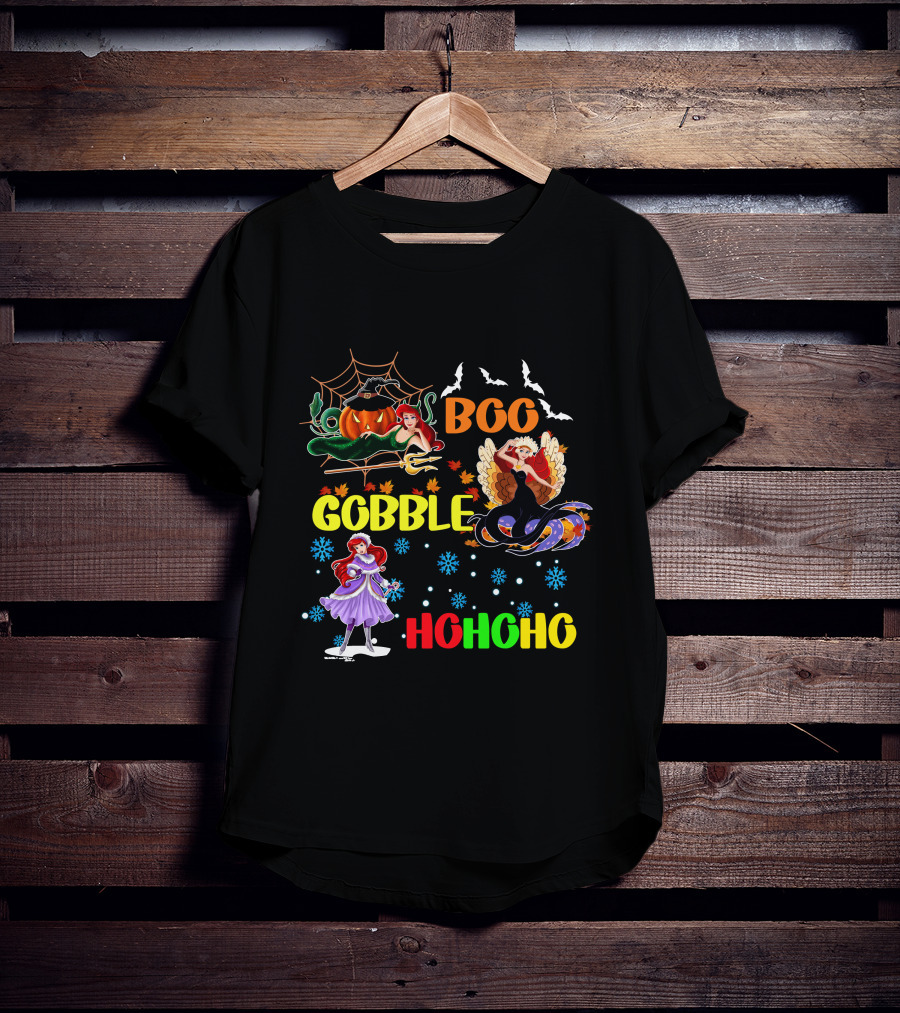 Boo Gobble HoHoHo Ariel HalloThanksMas T-Shirt