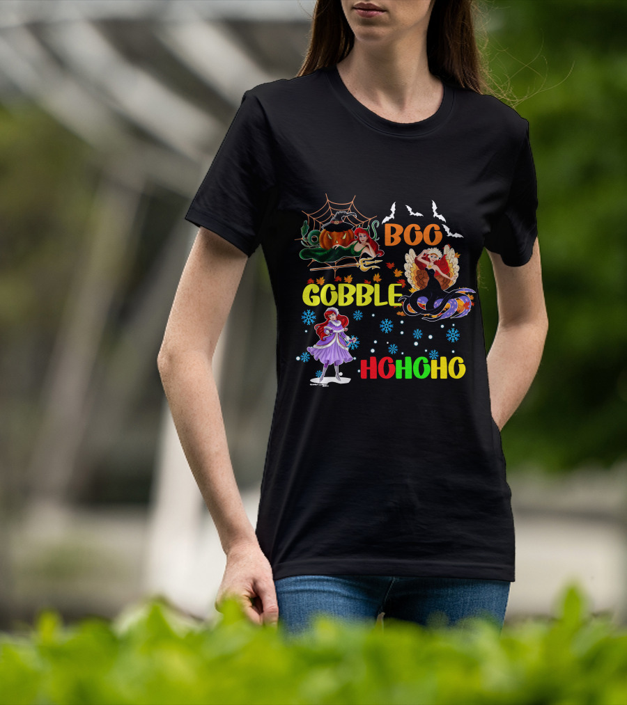 Boo Gobble HoHoHo Ariel HalloThanksMas T-Shirt