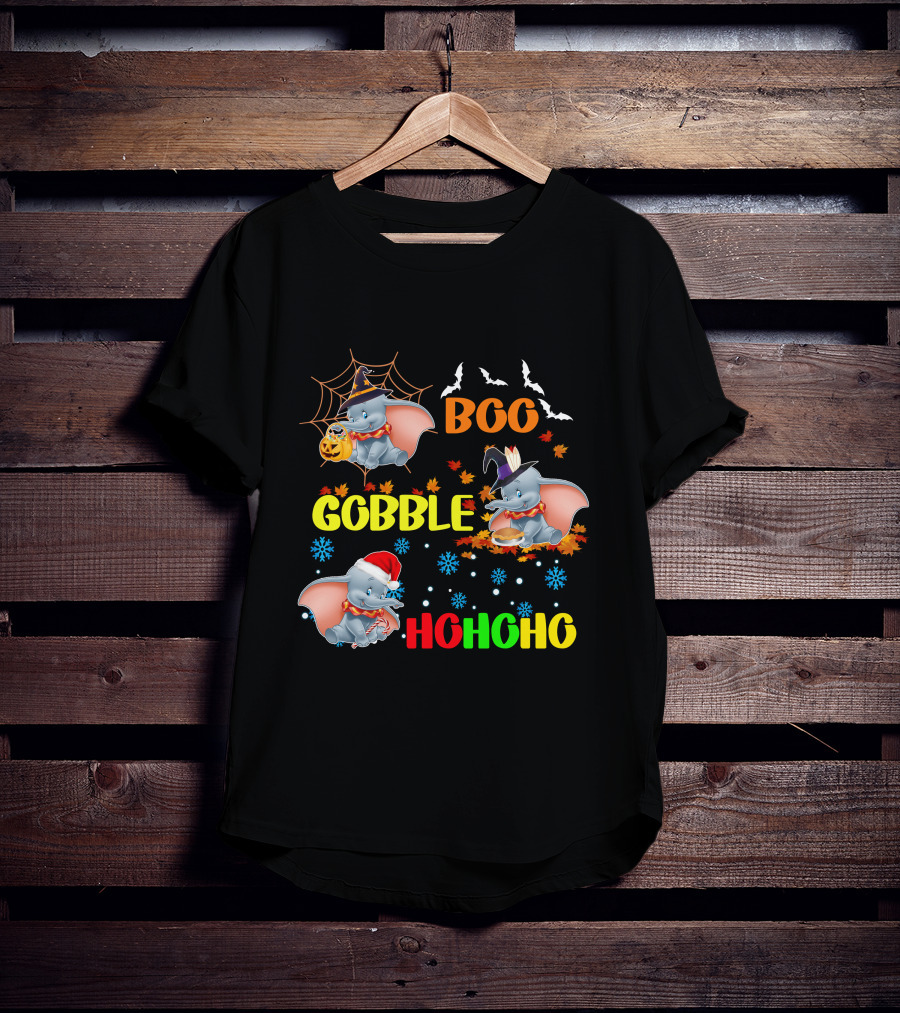 Dumbo Boo Gobble Ho Ho Ho Halloween Thanksgiving Christmas T-Shirt