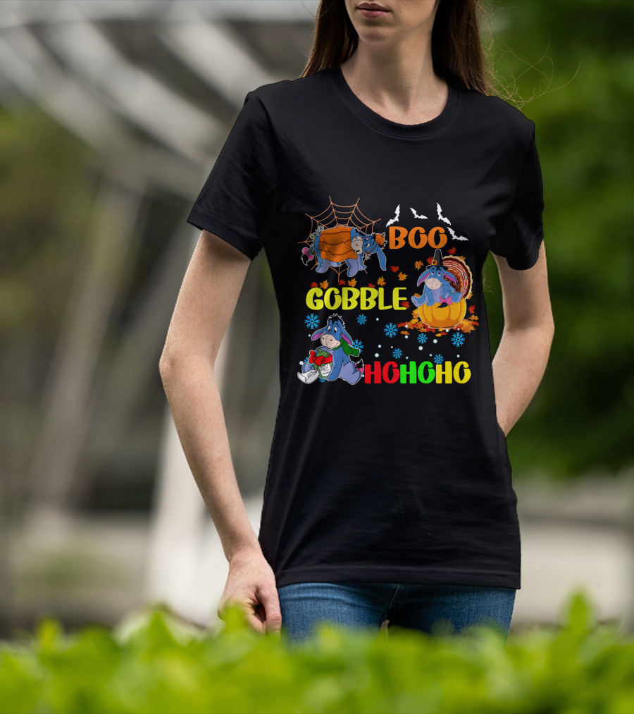 Eeyore Boo Gobble HoHoHo HalloThanksMas T-Shirt