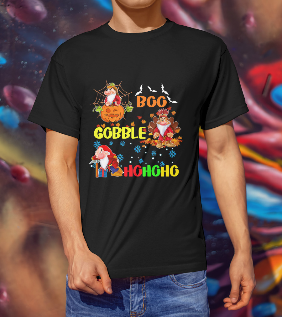 Grumpy Boo Gobble HoHoHo Halloween Thanksgiving Christmas T-Shirt