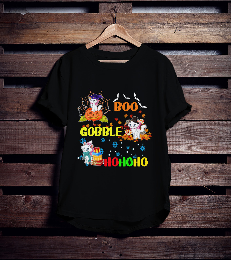 Marie Cat Boo Gobble HoHoHo HalloThanksMas T-Shirt