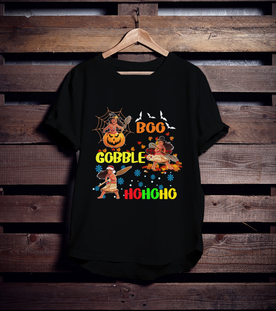 Boo Gobble HoHoHo Moana HalloThanksMas T-Shirt