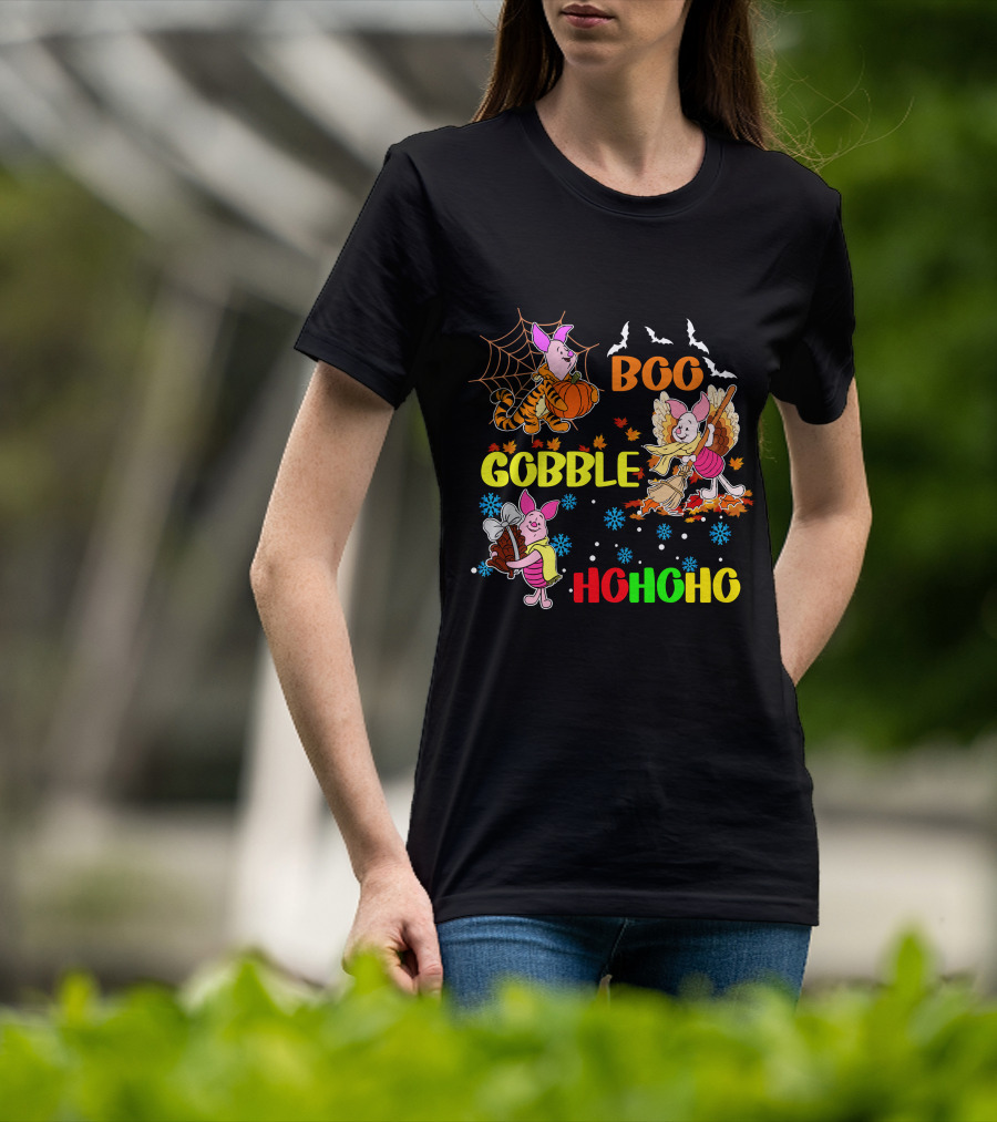 Piglet Boo Gobble HoHoHo HalloThanksMas T-Shirt