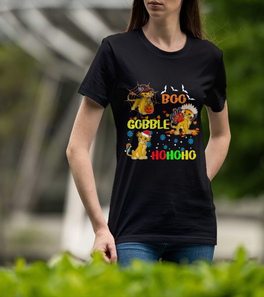 Simba BOO Gobble HOHOHO Halloween Thanksgiving Christmas T-Shirt